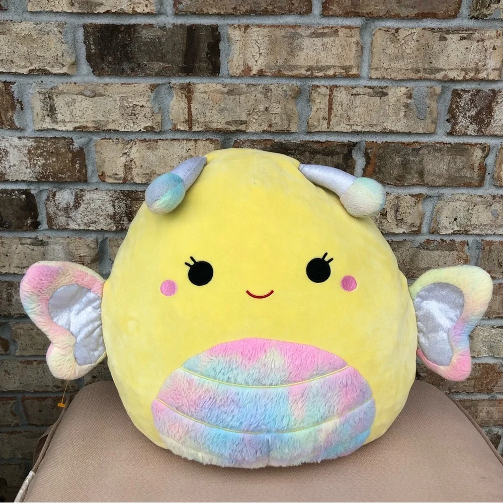 Kellytoy Squishmallow 18” Nixie Butterfly Soft‎ Yellow Tie Dye Plush Pillow